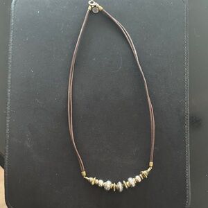 Silpada Brown Cord Necklace with Gold and Silver Beads 18 inch